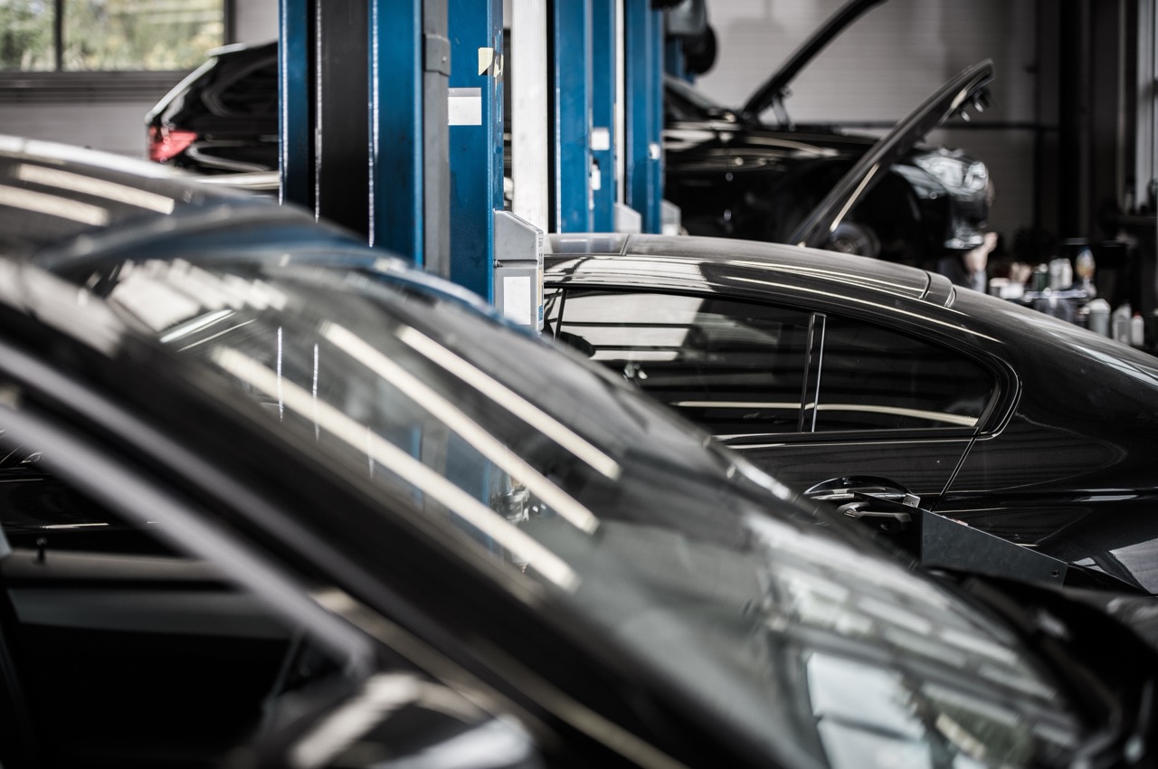 Cars in auto service center